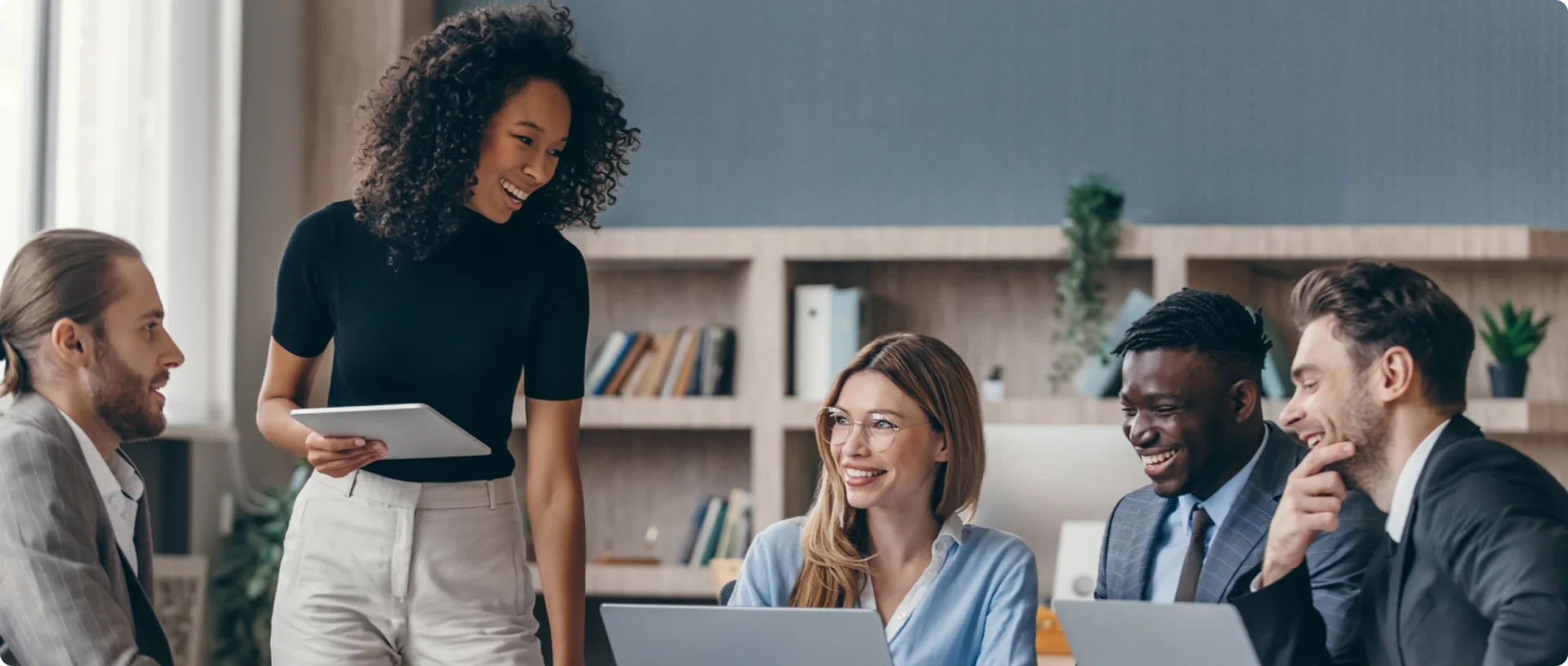 Team meeting with digital devices